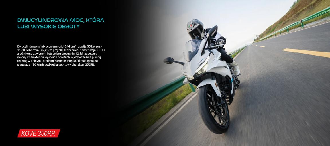 KOVE 350 RR w zakręcie na drodze