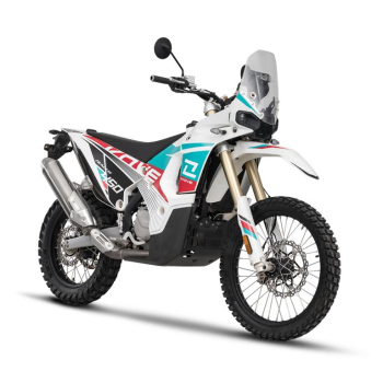KOVE 450 Rally – widok z boku, wersja turkusowa
