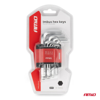 Klucze IMBUS krótkie imbusy zestaw CRV 9 szt. AMIO-134942