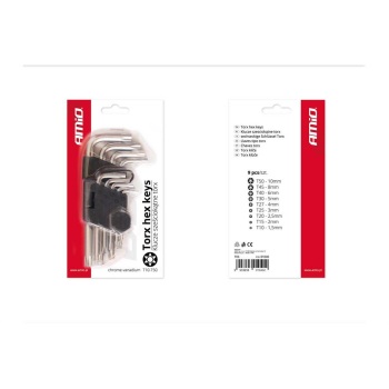 Klucze TORX krótkie CRV 9 szt. AMIO-01040-135414
