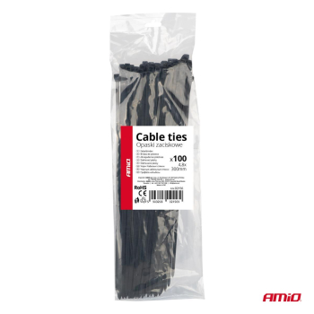 Taśmy opaski zaciskowe kablowe czarne 4,8x300mm - -137332