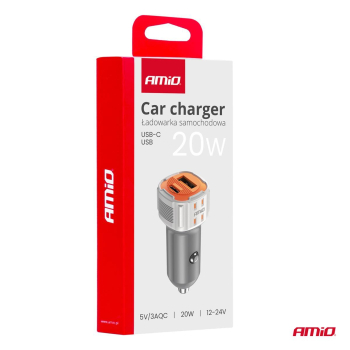 Ładowarka samochodowa USB-A+ USB-C 20W AMIO-03882-139575