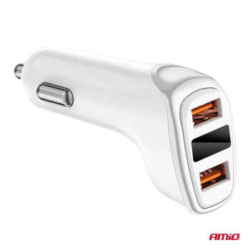 Ładowarka samochodowa 2x USB-A + woltomierz 3.1A A-142234