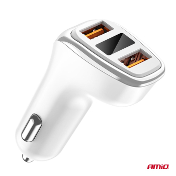 Ładowarka samochodowa 2x USB-A + woltomierz 3.1A A-142236