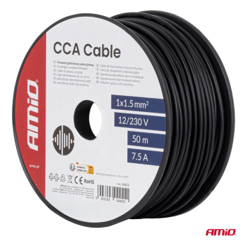 Przewód jednożyłowy czarny CCA 1x1.5mm2 50m 7.5A 1-142546