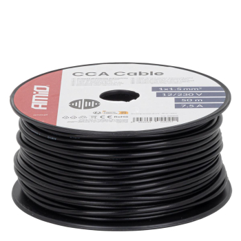 Przewód jednożyłowy czarny CCA 1x1.5mm2 50m 7.5A 1-142547