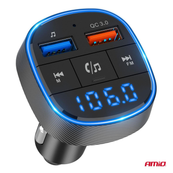Transmiter samochodowy FM 2×USB-A 12V 24V AMIO-046-142852
