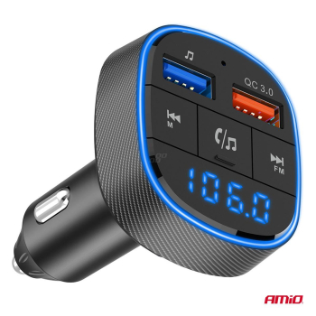 Transmiter samochodowy FM 2×USB-A 12V 24V AMIO-046-142854