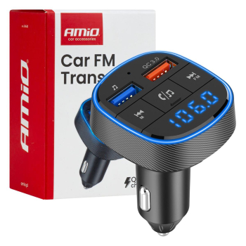 Transmiter samochodowy FM 2×USB-A 12V 24V AMIO-046-142861