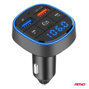 Transmiter samochodowy FM 2×USB-A 12V 24V AMIO-046-142862
