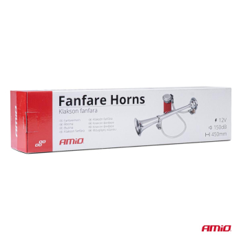 Klakson sygnał dźwiękowy fanfara chrom 12V AMIO-03-143891