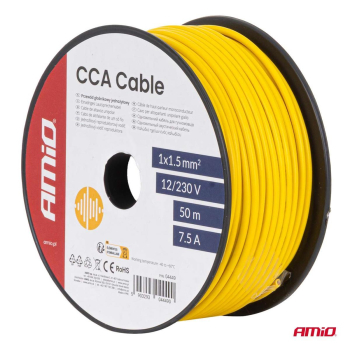 Przewód jednożyłowy żółty CCA 1x1.5mm2 50m 7.5A 12-145049