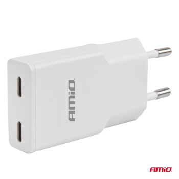 Ładowarka sieciowa 230V 30W GaN 2xUSB-C AMIO-04839-183546