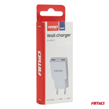 Ładowarka sieciowa 230V 30W GaN 2xUSB-C AMIO-04839-183548