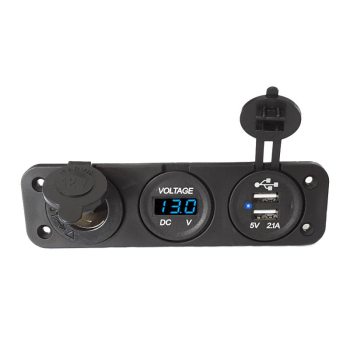 Gniazdo zapalniczki 12v USB woltomierz Niebieski w