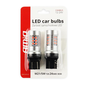 Żarówki LED CANBUS 24SMD T20 WR21/5W Red Czerwone -48912