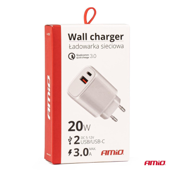 Ładowarka sieciowa PRO-09 USB + USB-C 20W Quick Ch-51992