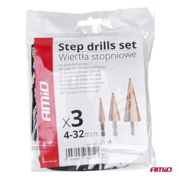 Wiertła stożkowe stopniowe do metalu zestaw AMIO-0-53576