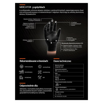 Rękawice nitrylowe Mercator GoGrip Black 50 sztuk -54202