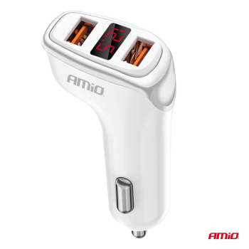 Ładowarka samochodowa 2x USB-A + woltomierz 3.1A A-78079