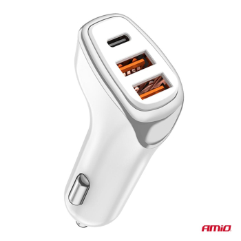 Ładowarka samochodowa 2x USB-A + USB-C 38W AMIO-03-78101