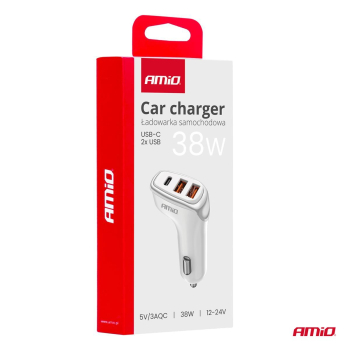 Ładowarka samochodowa 2x USB-A + USB-C 38W AMIO-03-78102