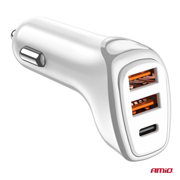 Ładowarka samochodowa 2x USB-A + USB-C 38W AMIO-03-78104