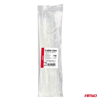 Opaski zaciskowe białe 4.8×350mm 100 szt. AMIO-043-82470