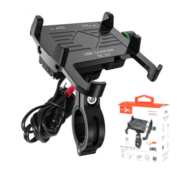 Uchwyt motocyklowy R10-metal USB QC czarny