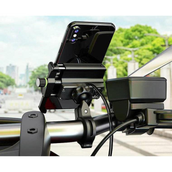 Uchwyt motocyklowy R10-metal USB QC czarny-83410