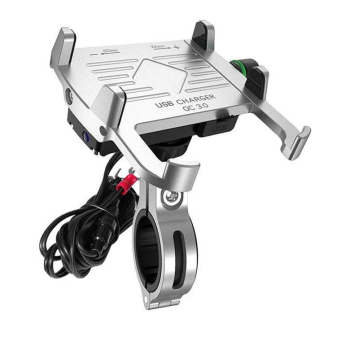 Uchwyt motocyklowy R10-metal USB QC sreb