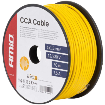 Przewód jednożyłowy żółty CCA 1x1.5mm2 50m 7.5A 12